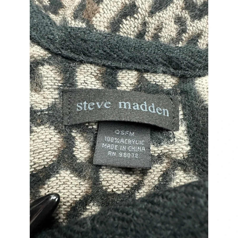 Steve Madden Leopard Print Toggle Closure Poncho Wrap OSFM Brown‎ Black Tan Knit